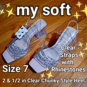 Reteo Style SndalClear Vamp: Cluster of Tiny Rhinestones & Chunky 2.5 in Heel